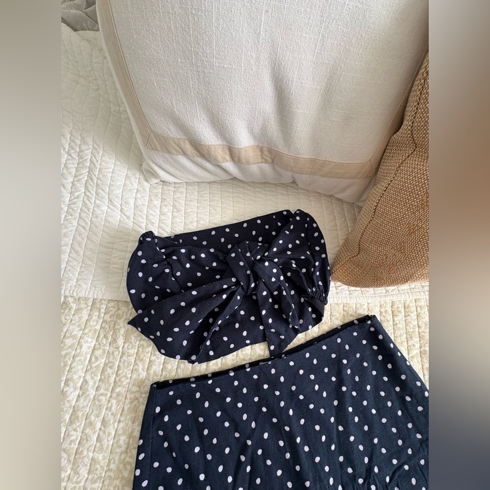 MINKPINK | Pip Polka Dot Midi Skirt | Navy Blue | Size L - Picture 7 of 16